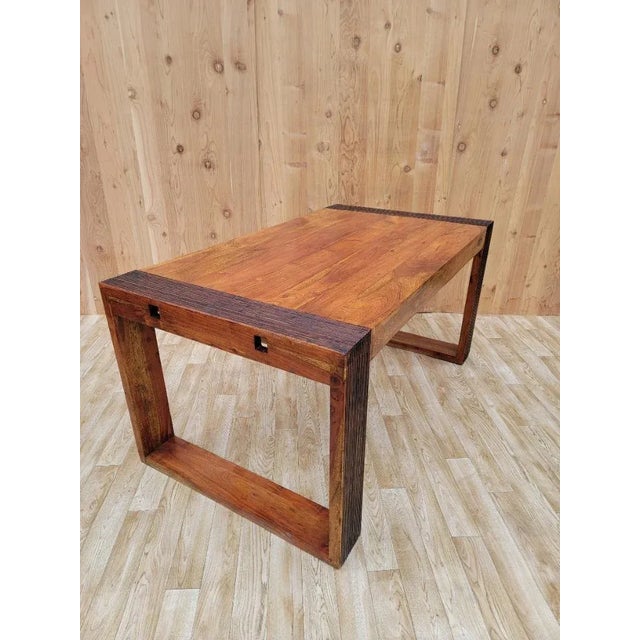 Vintage Rustic Reclaimed Barn-Wood Extending Dining - 9 Piece Set For Sale - Image 10 of 11