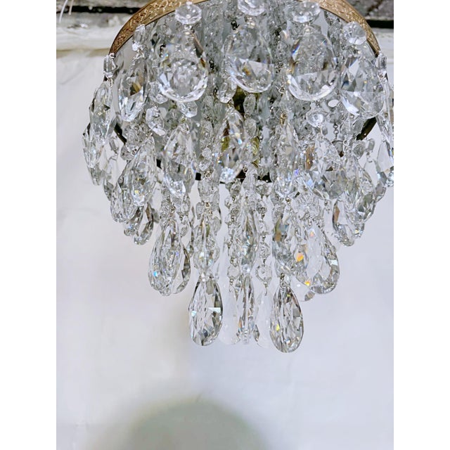 Metal Vintage Hollywood Regency Florentine Brass Tiered Crystal Basket Chandelier For Sale - Image 7 of 7