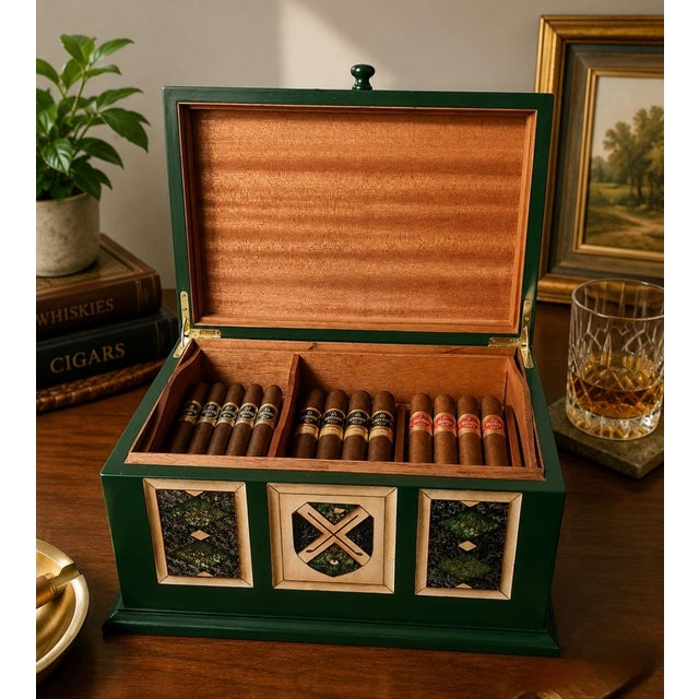 Vintage Golf Motif Cedar Desktop Tabletop Humidor Storage For Sale - Image 4 of 9