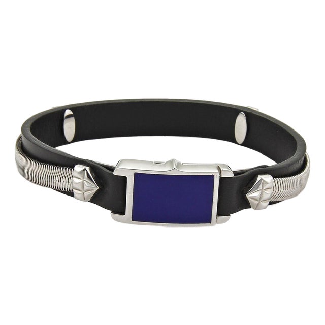 Stephen Webster Alchemy in the Uk Sterling Silver & Lapis Clasp Leather Bracelet For Sale