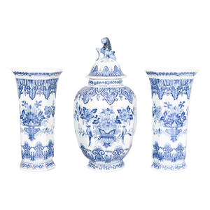 Antique Dutch Delft Floral Garniture Vases - Set of 3