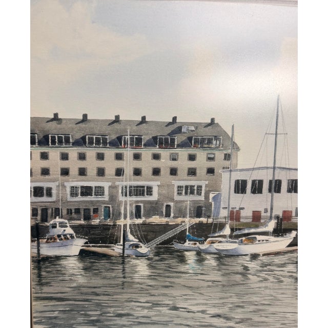 American Atlantic Avenue Wharf, Boston Harbor Watercolor, by Sergio Roffo, 1983 For Sale - Image 3 of 9