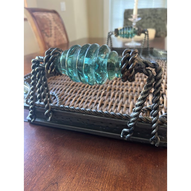 1980s Late 20th Century Maitland-Smith Style Wrought Iron and Wicker Tray For Sale - Image 5 of 5