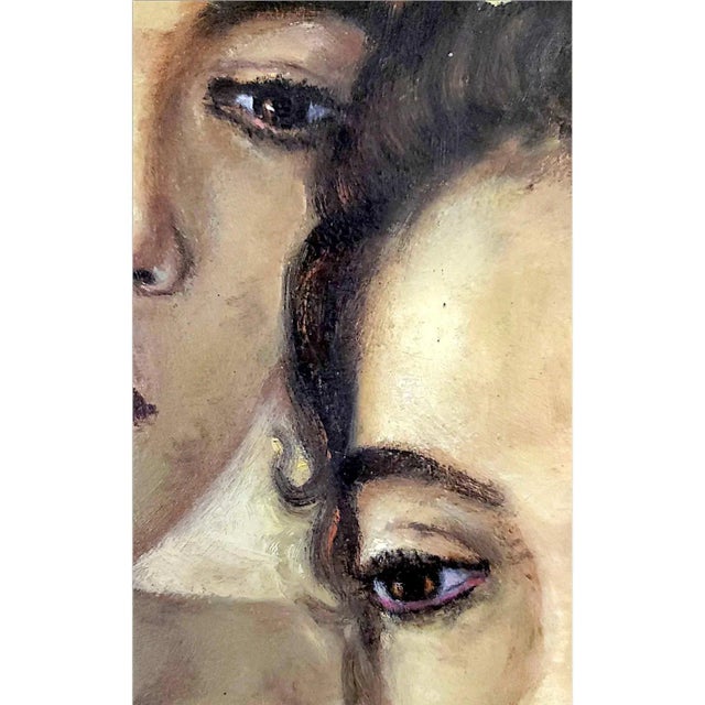 Muted pastel colors form the background of this oil painting which features two island girls. One seeming to be older than...