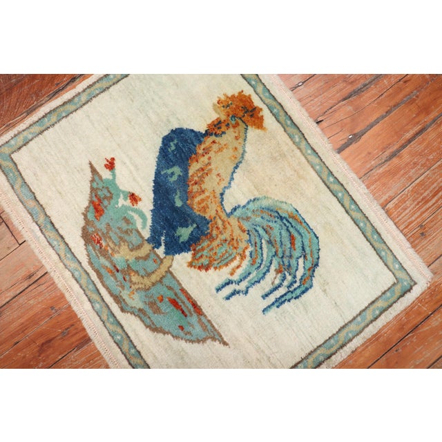 Vintage Turkish Rooster Rug For Sale - Image 4 of 5