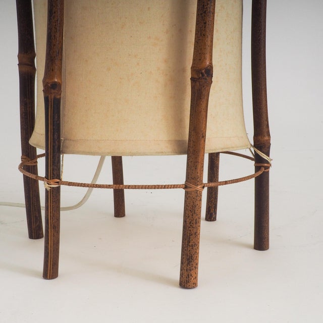 Large Bamboo and Linen Floor Lamp by Louis Sognot, 1960s For Sale - Image 12 of 18