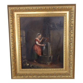 Jean-Henri Decoene, The Water Carrier, 19th Century, Oil on Wood, Framed For Sale