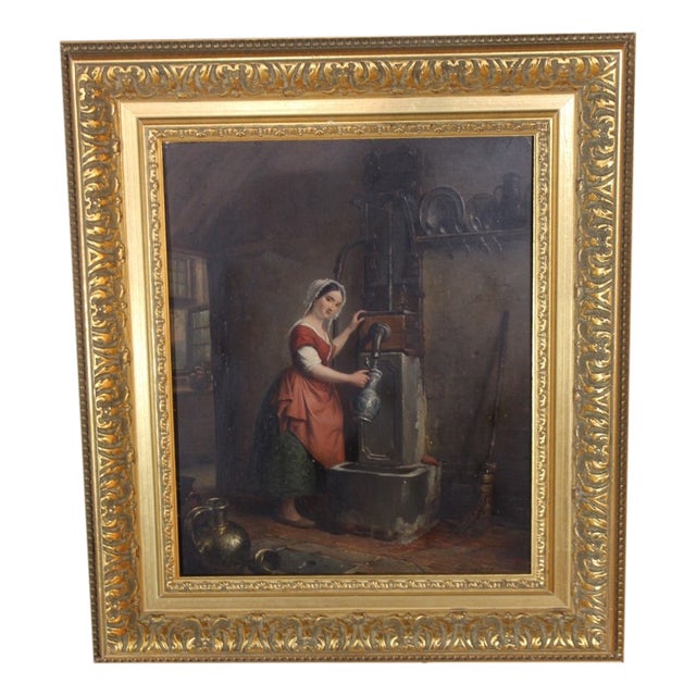 Jean-Henri Decoene, The Water Carrier, 19th Century, Oil on Wood, Framed For Sale