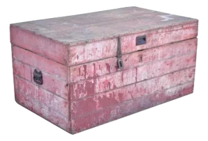 Antique Primitive Country Red Distress Painted Wood Treasure Blanket Chest Trunk