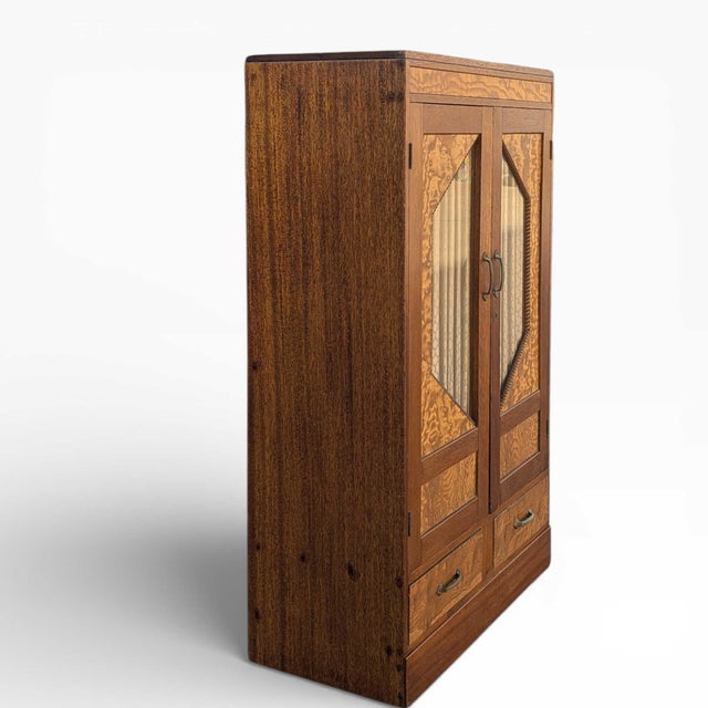 Japanese Japanese Antique Refinished Cabinet With Figured Wood Panels and Fabric Inserts For Sale - Image 3 of 17