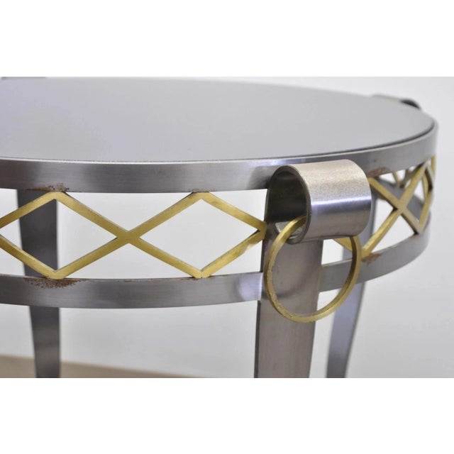 Late 20th Century Late 20th Century Neoclassical Maison Jansen Style Steel Black Marble Round Bouillotte Side Table For Sale - Image 5 of 12