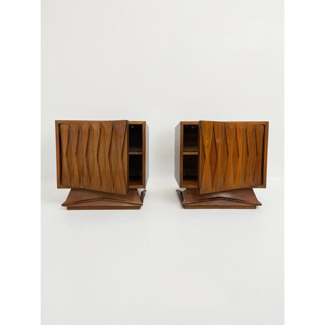 1960s Pair of 1960s Mid-Century Modern Walnut Geometric Nightstands For Sale - Image 5 of 16