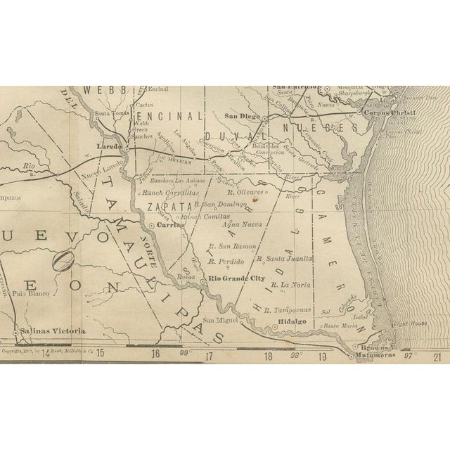 Antique Map of Texas Railroads, Counties and Frontier Settlements, 1888 For Sale - Image 10 of 11