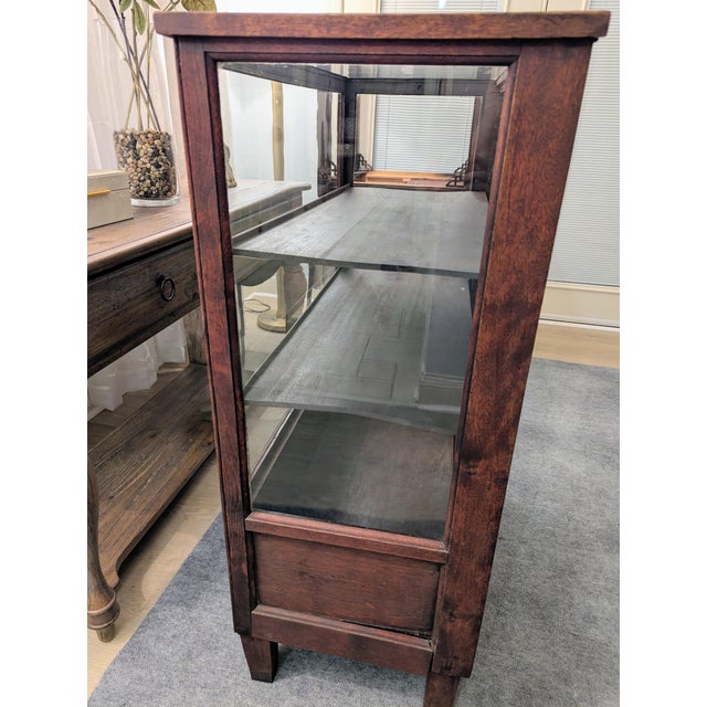 Brown Antique Mission Oak Showcase Store Display Cabinet Bookcase With Sliding Doors For Sale - Image 8 of 18