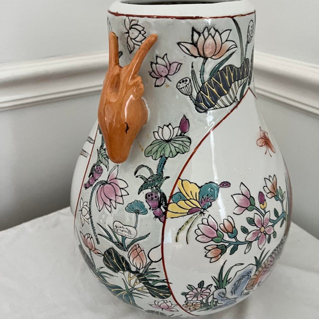Vintage Chinoiserie Pheasant Design Vase With Rams Head Handles Chairish