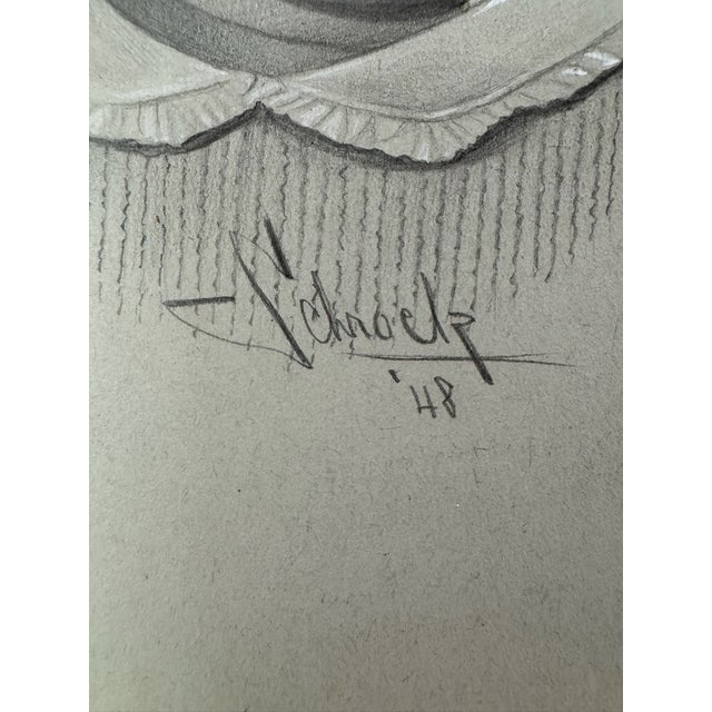 1940s 1940s Original Signed Graphite Illustration of Child Portrait With Ruffled Collar, 11.5 × 8.75 In For Sale - Image 5 of 6