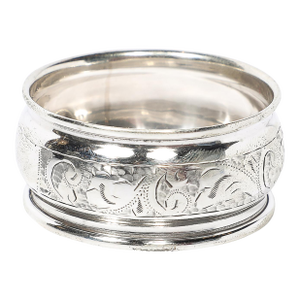 Antique Sterling Silver Napkin Ring With Engraved Detailing & English Hallmarks