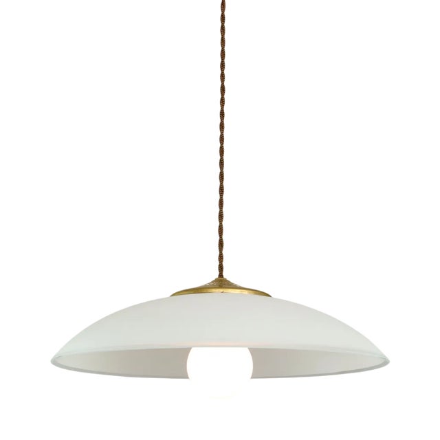 Mid-Century Italian Saucer Glass and Brass Pendant Lamp For Sale