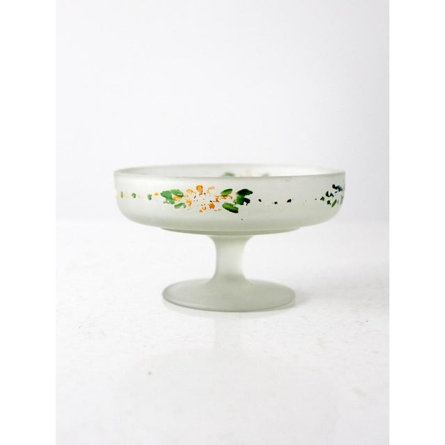 Vintage Floral Satin Glass Compote Pedestal Dish For Sale - Image 6 of 6