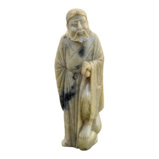 Vintage Chinese Carved Soapstone Wise Man Immortal Figure Statue Sculpture Small For Sale