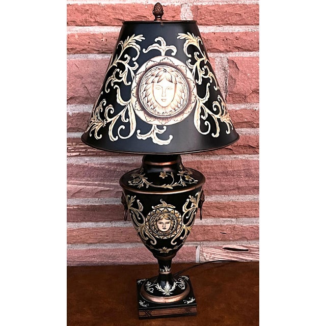 Vintage Ceramic and Metal Shade Table Lamp in the style of Versace, 1990s For Sale - Image 4 of 12