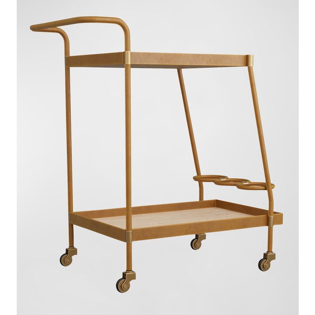 Arteriors Home Arteriors Home Sanders Leather & Blonde Oak Bar Cart - Brand New For Sale - Image 4 of 7