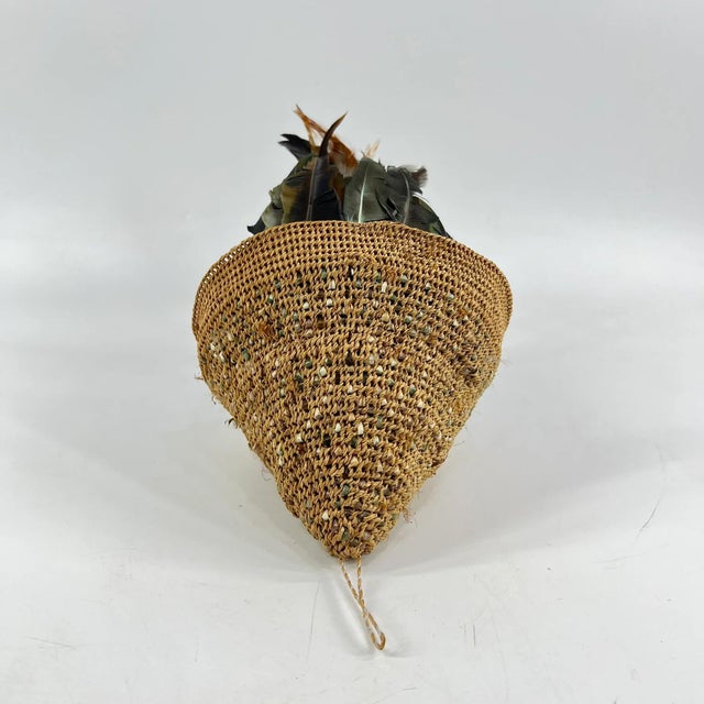 Early 20th Century Bamileke Juju Feather Headdress On Woven Basketry Cameroon For Sale - Image 9 of 15