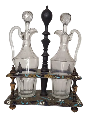 Servant Oil and Vinegar Pot in Earthenware, Gien, 19th Century,, Set of 3