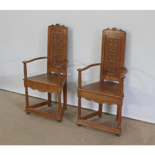 Set of Renaissance Style Caquetoires Armchairs in Blond Oak, Late 19th Century For Sale - Image 3 of 18