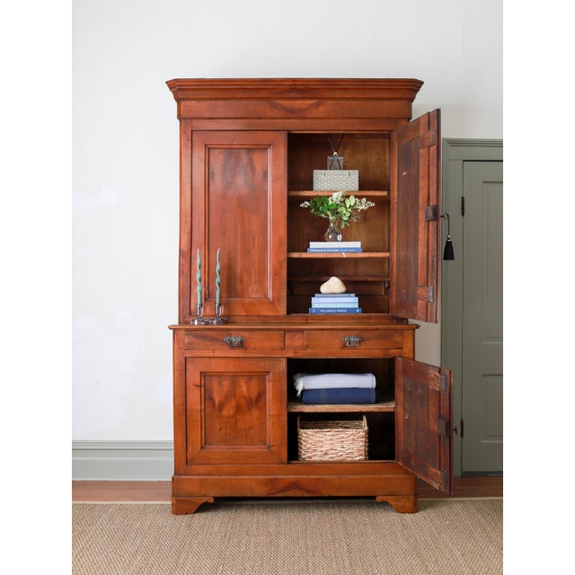 19th C French Louis Philippe Buffet Deux Corps, Linen Press, Storage Cabinet For Sale - Image 11 of 12