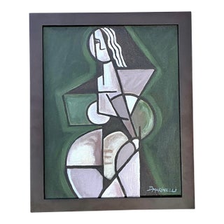 Vintage Original Cubist Abstract Figurative Oil on Canvas For Sale