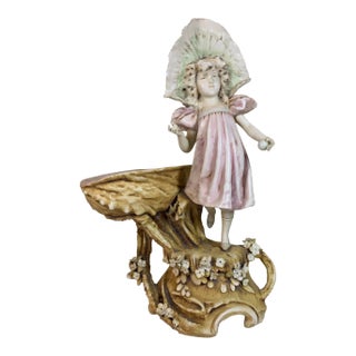 19th Century Art Nouveau Teplitz Little Girl With Ball and Shell Signed RStK For Sale
