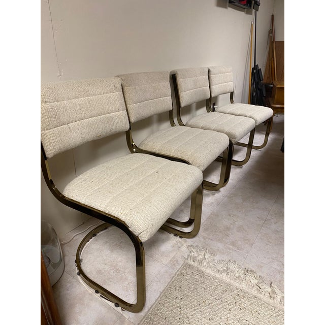 1970s 1970s Mid-Century Modern Cal-Style Brass Cantilever Dining Chairs Model 7411 - Set of 4 For Sale - Image 5 of 8