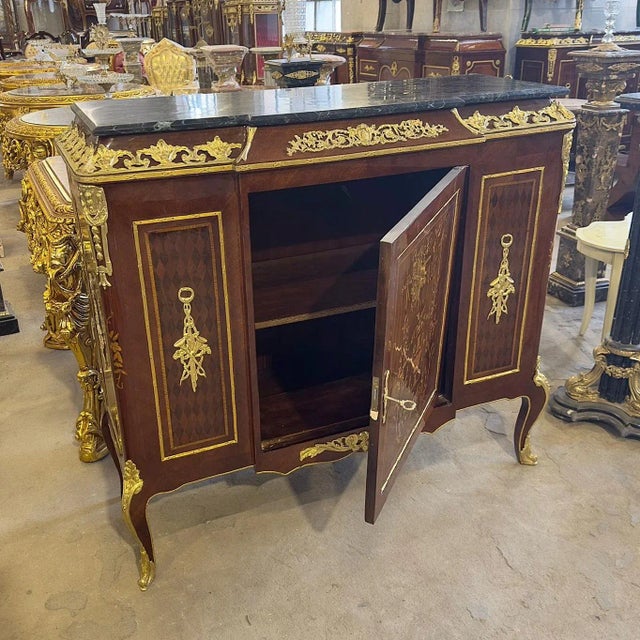 French 1980s French Louis XVI Style Black Marble Topped Commode For Sale - Image 3 of 3