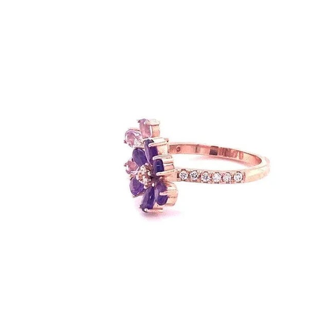 2.25 Ct Amethyst, Diamond 14K Rose Gold Cocktail Ring, size 7 For Sale - Image 4 of 5