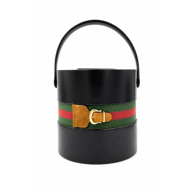 Mid-Century Modern Vintage Kraftware Equestrian Gucci Style Leather Ice Bucket Barware For Sale - Image 3 of 9