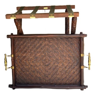 Vintage Ralph Lauren Home Butler's Tray Table | British Colonial Rattan & Brass For Sale
