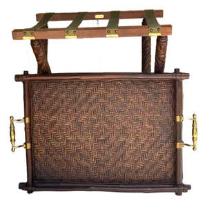 Vintage Ralph Lauren Home Butler's Tray Table | British Colonial Rattan & Brass