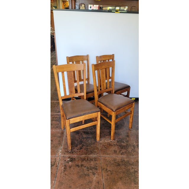 Mission Arts & Crafts Set 4 Chairs Oak For Sale In San Diego - Image 6 of 8