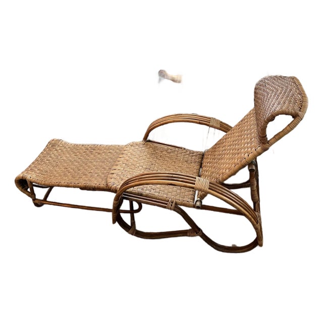 MCM Franco Albini Style Rattan Chaise Rattan Bamboo Lounge Chair For Sale