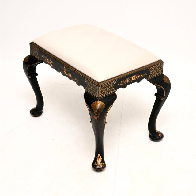 Antique Lacquered Chinoiserie Stool, 1900 For Sale - Image 3 of 11