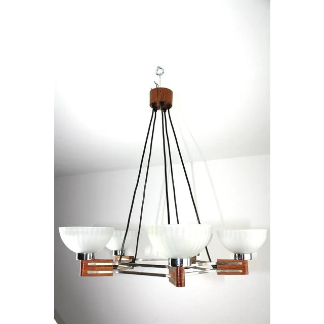Brown Art Deco Rosewood and Glass Chandelier, 1930s For Sale - Image 8 of 13