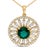 Contemporary 14K Yellow Gold Plated Sterling Silver Lab Grown Emerald and Diamond Sunburst Medallion Pendant Necklace For Sale - Image 3 of 4