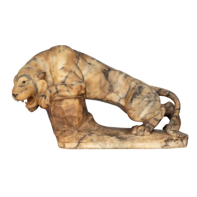 Late 20th Century Late 20th Century Carved Alabaster Tiger Sculpture For Sale - Image 5 of 9