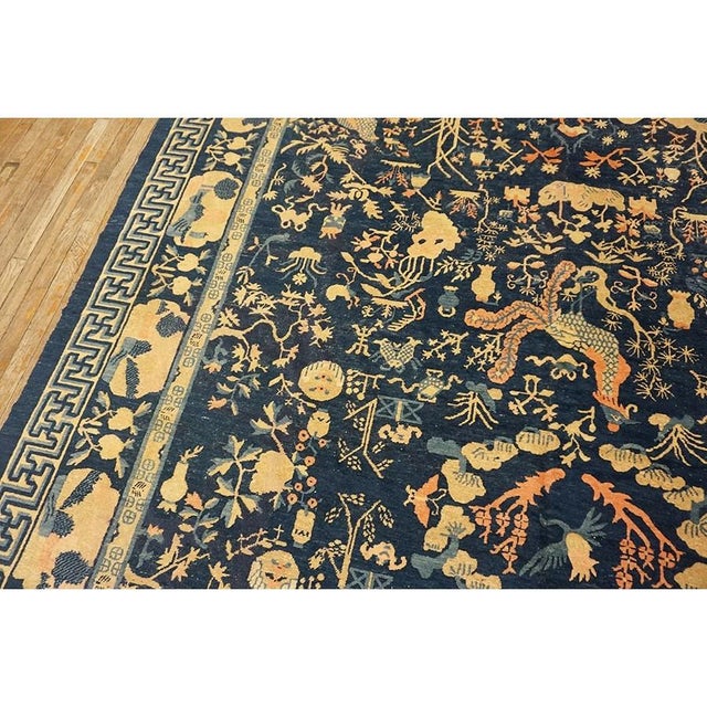 1930s 1930s Chinese Peking Knotted Wool Room Size Antique Rectangle Blue Greek Key Rug For Sale - Image 5 of 10