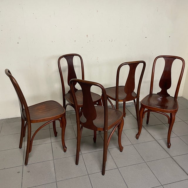 Vintage Chairs in Bent Wood by J.&J. Kohn Vienna, 1900s, Set of 5 For Sale - Image 10 of 18