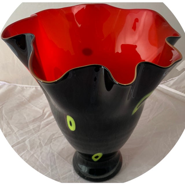 Large Krosno Jozefina POland Large Art Glass Red Black Vase Chairish