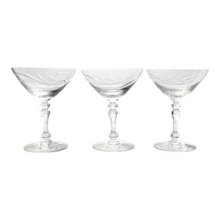 Tiffin Franciscan “Surf” Set of 3 Coupe Champagne Glasses For Sale