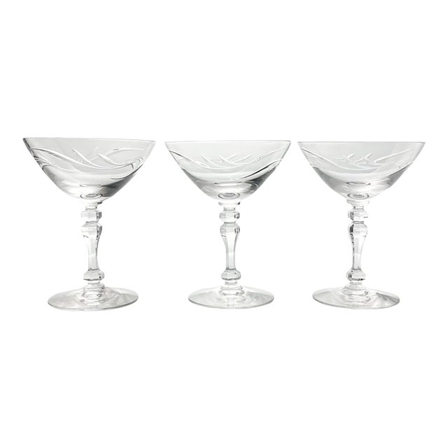 Tiffin Franciscan “Surf” Set of 3 Coupe Champagne Glasses For Sale