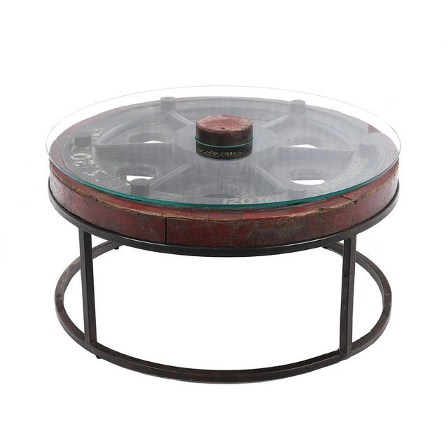 Vintage Wooden Coffee Table with Glass Top and Iron Legs For Sale - Image 6 of 6
